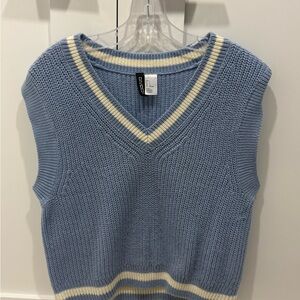 H&M Blue V-Neck Sweater Vest with White Trim
